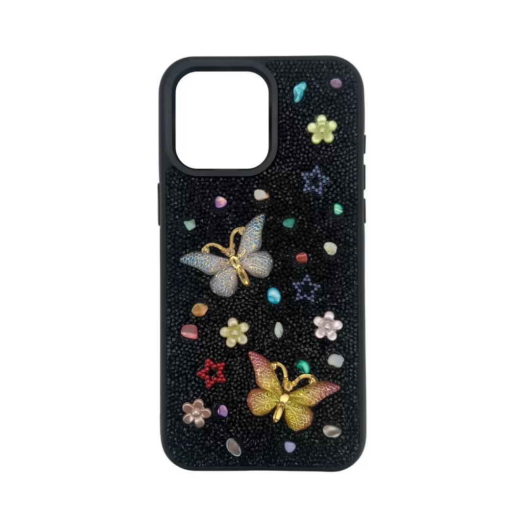 iPhone 15/iPhone 14/iPhone 13 Butterfly and Diamond Bling Case Black
